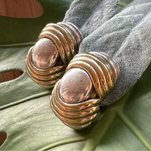 B. Bergner Modernist Electroform Rolly Polly Statement Clip On Earrings 2 Tone